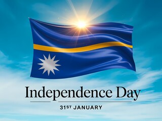 Tuvalu flag waving on blue sky background with sunburst independence day