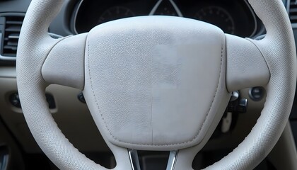 Car Steering Wheel Close-Up in a Vehicle Interior for Automotive Enthusiasts