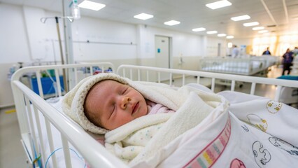 Serene Newborn in Hospital Crib ? A Moment of Peace and Vulnerability