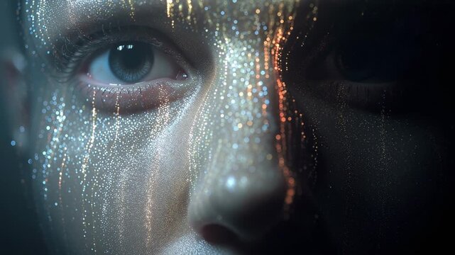 human face splitting into binary light particles