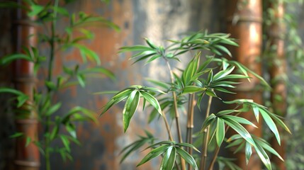 Fototapeta premium Detailed Botanical Artwork Inspired by Tropical Forest Growth and Serenity
