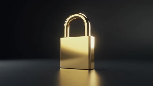 Golden Padlock on Black Background Smooth Surface Security Concept Dramatic Light