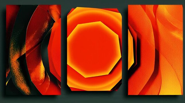 Abstract Triptych of Warm Hues and Flowing Forms