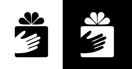 black and white illustration of gift box icon