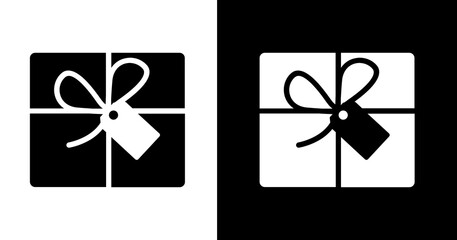 black and white illustration of gift box icon