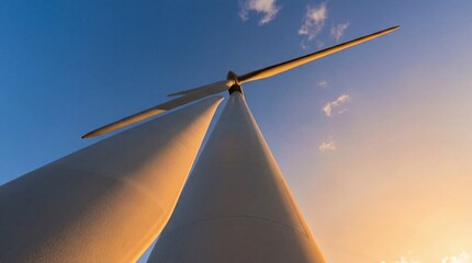 Majestic Wind Turbine Capturing Golden Hour Light, Clean Energy Future
