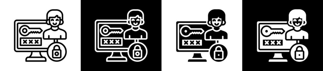 Authorization Icon Set In Black And White Filled Style Collection