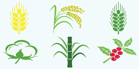 Agriculture Crop Silhouette Icon Bundle Vector Set