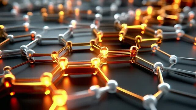 Molecular Network: An abstract view of the molecular network featuring interconnected hexagonal structures.