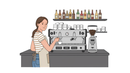 Barista making coffee at cafe illustration
