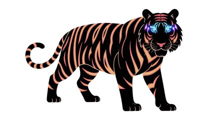 Obraz premium Stylized Tiger Illustration with Neon Eyes on Transparent Background