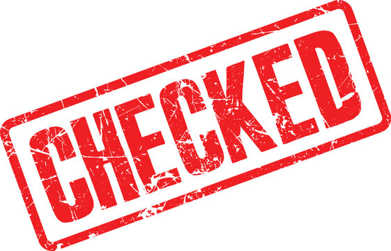 Red checked stamp imprint isolated on white background