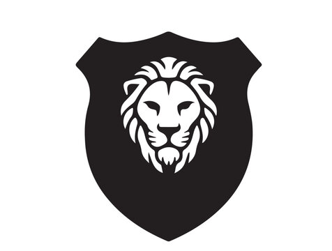 Lion head tag and bage image of vector in silhouette white background.