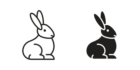 Obraz premium Rabbit icon flat and thin stroke vector pack. Editable icons set