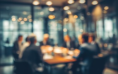 Blur office meeting blurred background with business people working group in boardroom discussion for teamwork brainstorming, executive seminar or professional training in small startup enterprise