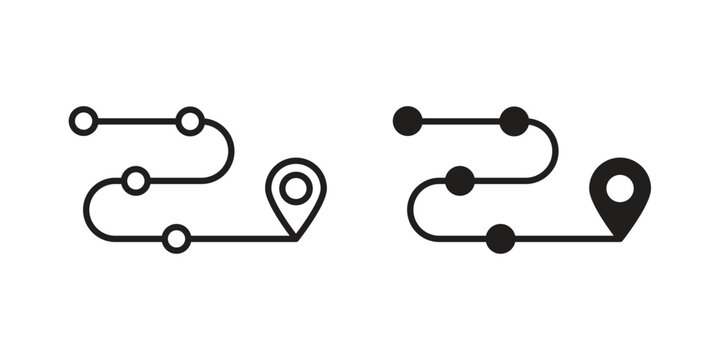 Roadmap icon flat and thin stroke vector pack. Editable icons set