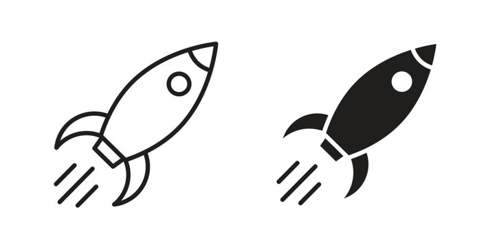 Rocket icon flat and thin stroke vector pack. Editable icons set