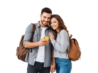 Couple Sharing a Moment Over a Smartphone – Joyful Connection in Modern Travel Style

