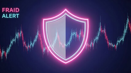 Fraud Alert Shield with Financial Chart Background Illustration.