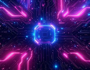 Fototapeta premium Futuristic circuit board pattern with glowing neon lines
