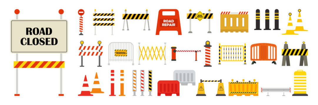Road construction barriers and traffic safety elements set
