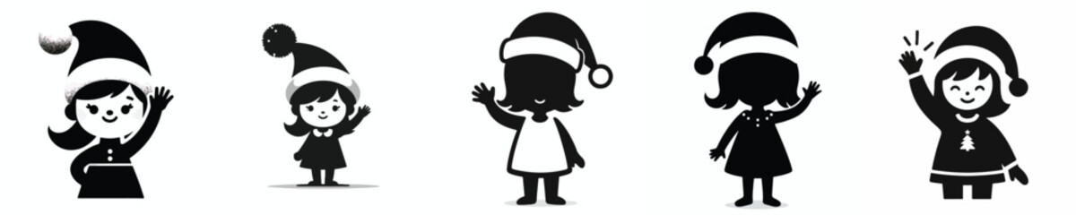 vector silhouette of a little girl waving hello christmas