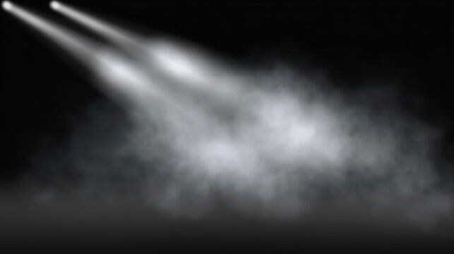 Spotlight beam cutting through smoke on dark background, perfect for mystery themes, film noir styles, or atmospheric artistic projects.