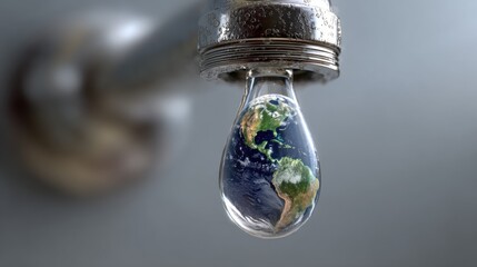 Water Droplet with Earth Inside Highlighting the Importance of Global Water Conservation Efforts and Nature Protection