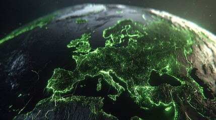 Glowing Network Connections in Europe Representing Digital Expansion and Technology Growth on Earth from Space