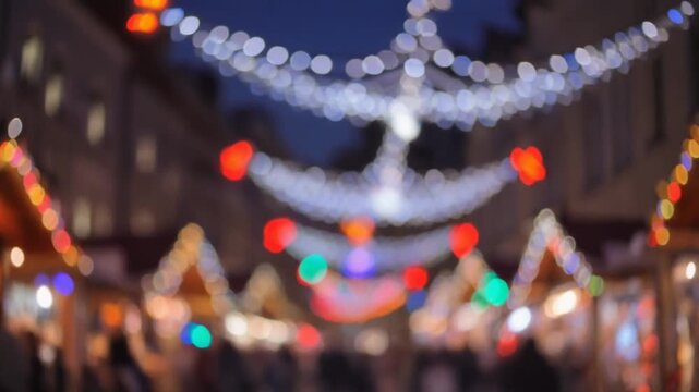 Dreamy Blurred Christmas Market Lights with Shallow Depth and Smooth Pan