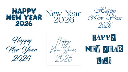 Happy New Year 2026 typography font style design featuring modern, luxury and creative text layout. Ideal for greeting cards, posters, banners, social media posts, invitations, digital marketing.