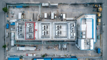Aerial View of Industrial Building Rooftop with HVAC Systems
