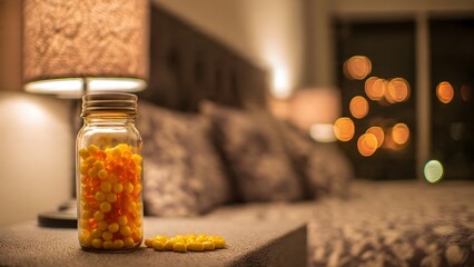 Bedside Jar of Pills at Night