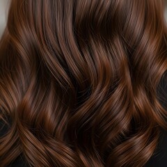 Naklejka premium Glossy Brown Hair with Soft Waves - A Luxurious and Elegant Style.