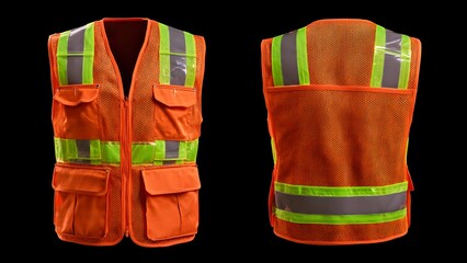 High-Visibility Orange Safety Vest on Black Background