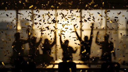 Golden Victory Celebration with Falling Confetti