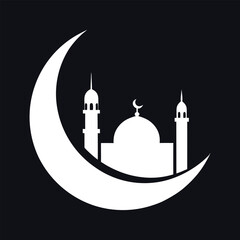 Islamic mosque silhouette under a crescent moon symbolizing ramadan and islamic celebrations at night