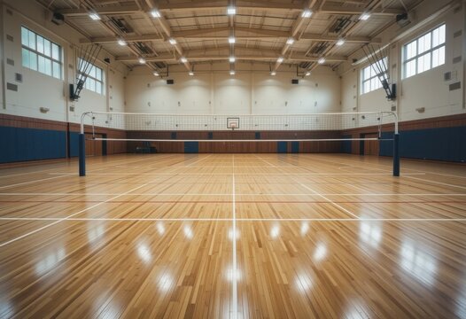 Cancha de voleibol cubierta con piso de madera pulida