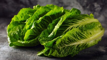 Fresh Crisp Romaine Lettuce on a Dark Surface