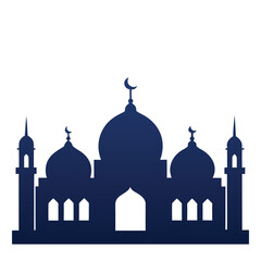 Islamic mosque architecture silhouette with domes and minarets against a clear sky