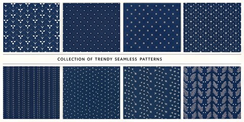 Seamless solar panel pattern texture vector illustration set on blue and white backgrounds with geometric star shapes