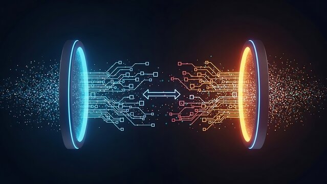 Futuristic Data Transfer Concept with Circuit Board and Portals. - Powered by Adobe