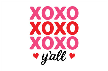 A vibrant display of xoxo and y all in pink and red lettering