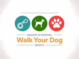 National walk your dog month logo with leash dog and paw icons on white background