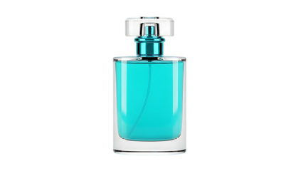 Teal perfume bottle isolated on transparent background
