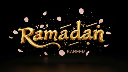 Golden Ramadan Kareem Arabic Calligraphy with Falling Petals Islamic Muslim