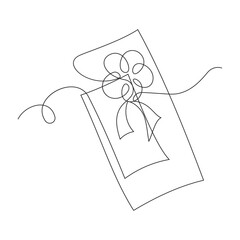 Continuous one-line drawing gift box on holiday. Present a package, a surprise inside. Single line draw design graphic, Continuous one