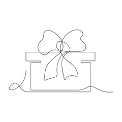 Continuous one-line drawing gift box on holiday. Present a package, a surprise inside. Single line draw design graphic, Continuous one