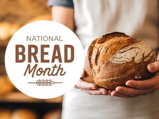 National bread month celebration with a person holding a loaf of bread