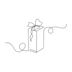 Continuous one-line drawing gift box on holiday. Present a package, a surprise inside. Single line draw design graphic, Continuous one